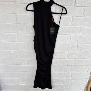 n:philanthropy High Neck Stretch Black One Shoulder Dress sz S